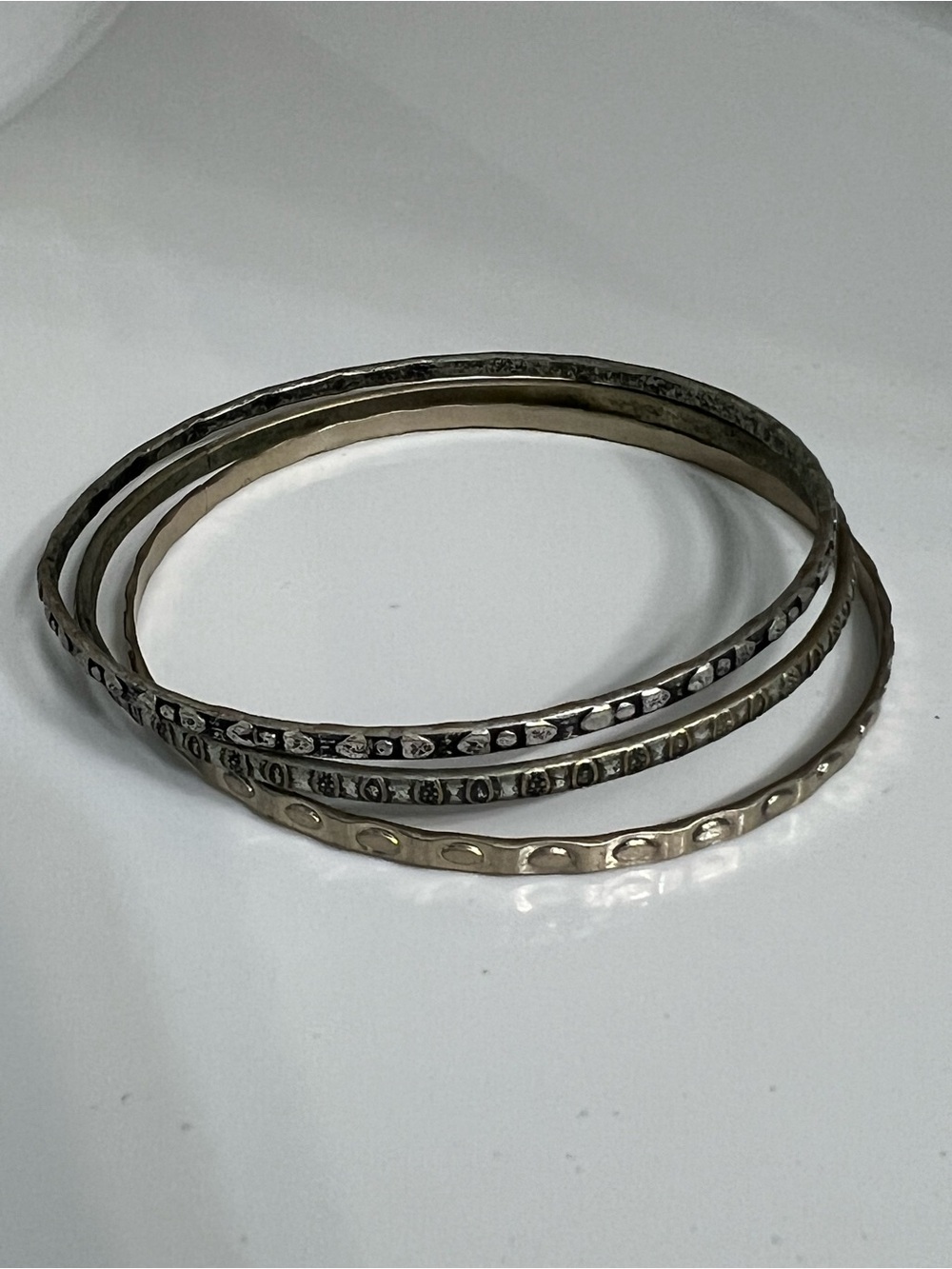 Stackable Metallic Hammered Bangle Set - Silver and Gold Tones